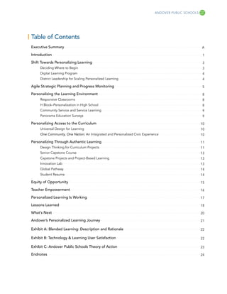 ANDOVER PUBLIC SCHOOLS PROFILE
Table of Contents
Executive Summary. . . . . . . . . . . . . . . . . . . . . . . . . . . . ...